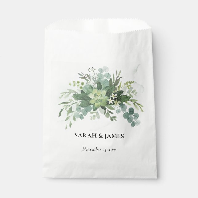Soft green Succulent Wedding Floral Botanical  Favor Bag (Front)