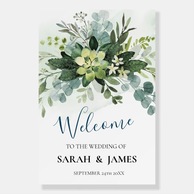Soft Green Succulent Wedding Floral Botanical  Foam Board (Front)