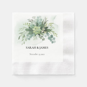 Soft green Succulent Wedding Floral Botanical  Napkins