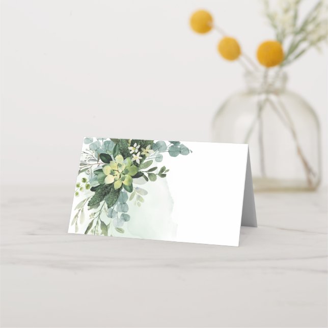 Soft Green Succulent Wedding Floral Botanical Pape Place Card (Front)