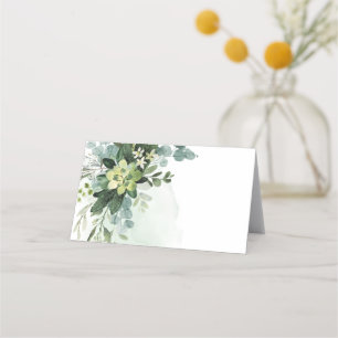 Soft Green Succulent Wedding Floral Botanical Pape Place Card