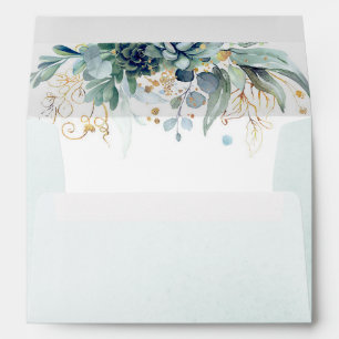 Soft Green Succulents and Gold Pumpkins Greenery Envelope