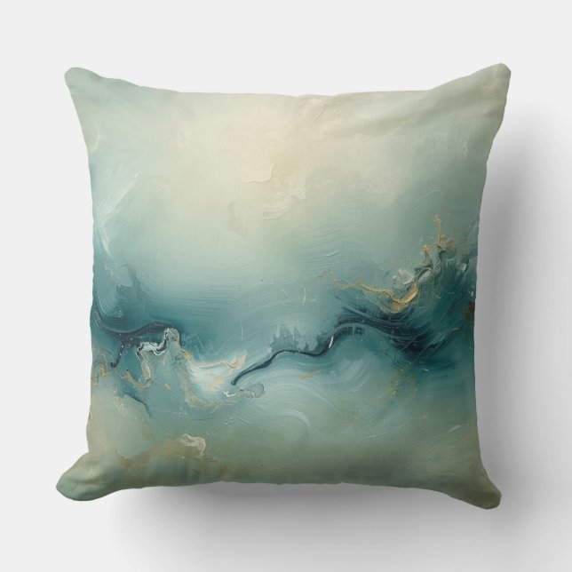 Soft Green Teal Blue Champagne Abstract Ocean Throw Pillow (Front)
