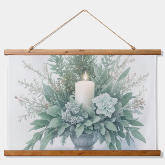 Soft Green Tones Christmas Candle Hanging Tapestry (Front)
