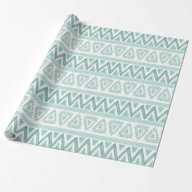 Soft Green Tribal Geometric Pattern Wrapping Paper (Unrolled)