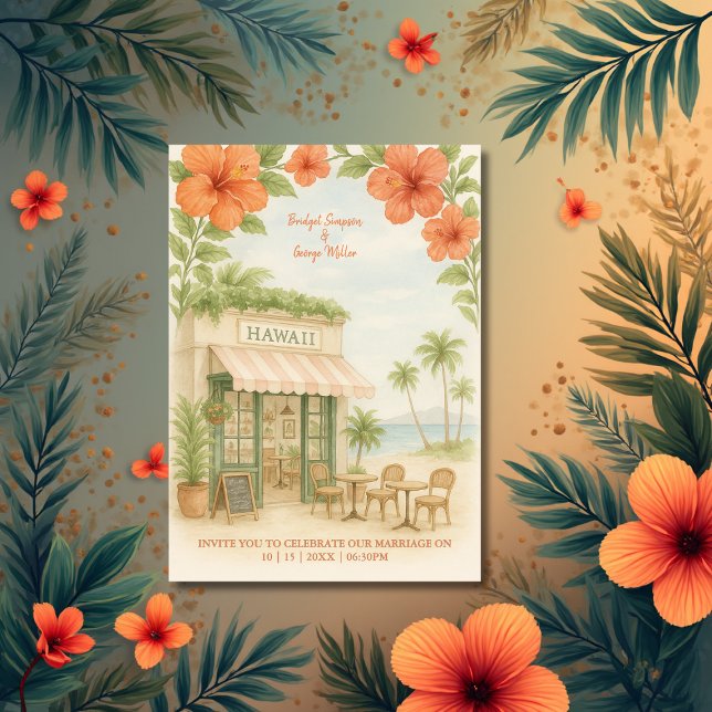 Soft Green Tropical Hawaii Destination Wedding Invitation (Creator Uploaded)