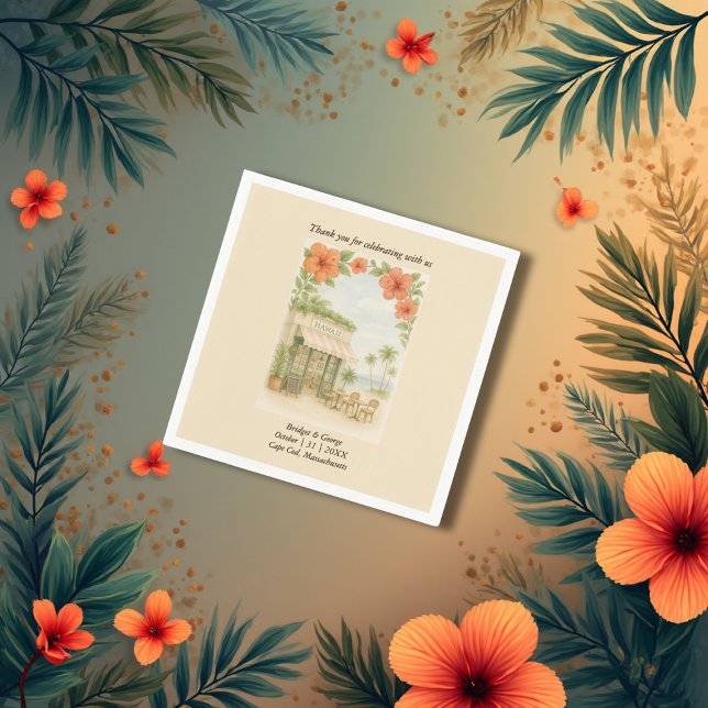 Soft Green Tropical Hawaii Destination Wedding Napkins (Creator Uploaded)