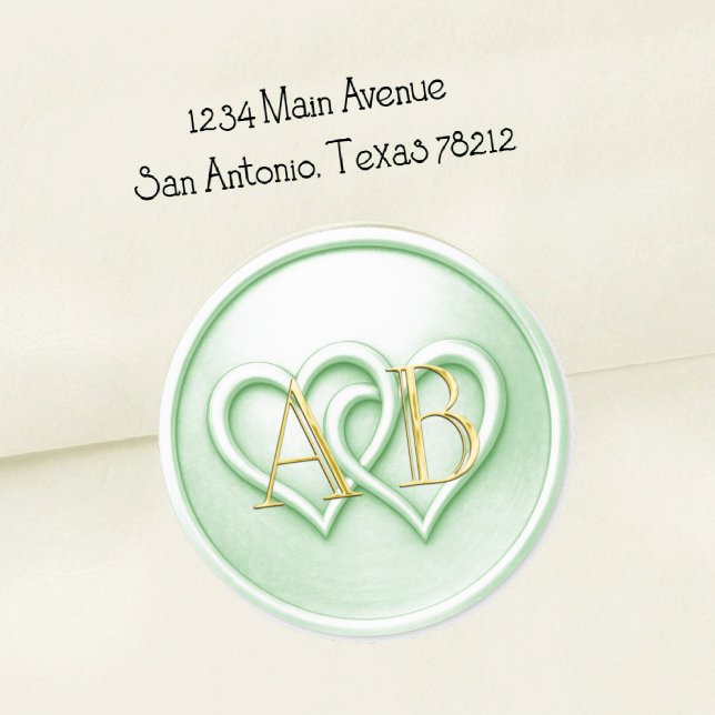 Soft Green Two Hearts Intertwined Monogram Wedding Classic Round Sticker (Creator Uploaded)