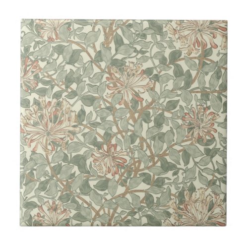 Soft Green Vintage William Morris Honeysuckle Ceramic Tile