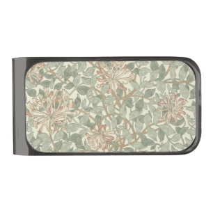 Soft Green Vintage William Morris Honeysuckle Gunmetal Finish Money Clip