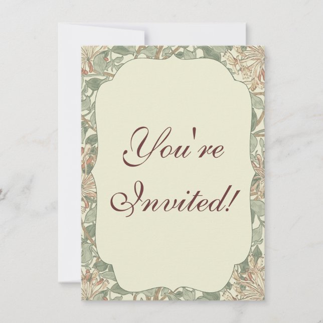 Soft Green Vintage William Morris Honeysuckle Invitation (Front)