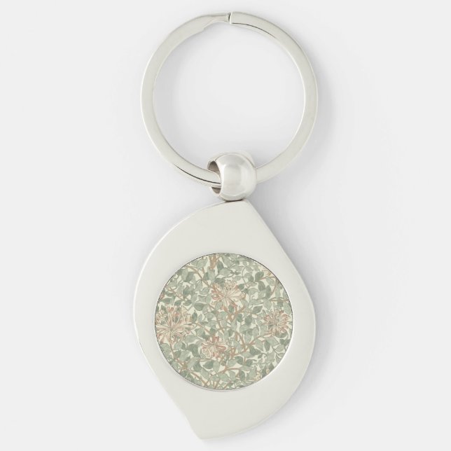 Soft Green Vintage William Morris Honeysuckle Keychain (Front)