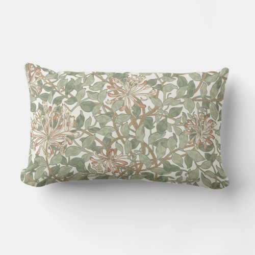 Soft Green Vintage William Morris Honeysuckle Lumbar Pillow
