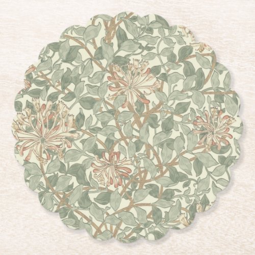 Soft Green Vintage William Morris Honeysuckle Paper Coaster