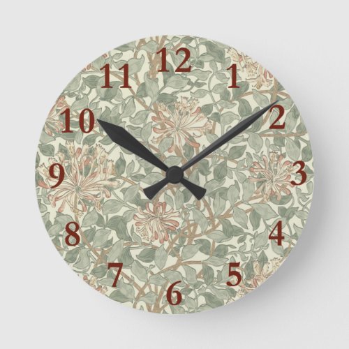 Soft Green Vintage William Morris Honeysuckle Round Clock