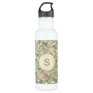 Soft Green Vintage William Morris Honeysuckle Stainless Steel Water Bottle