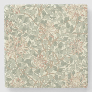 Soft Green Vintage William Morris Honeysuckle Stone Coaster