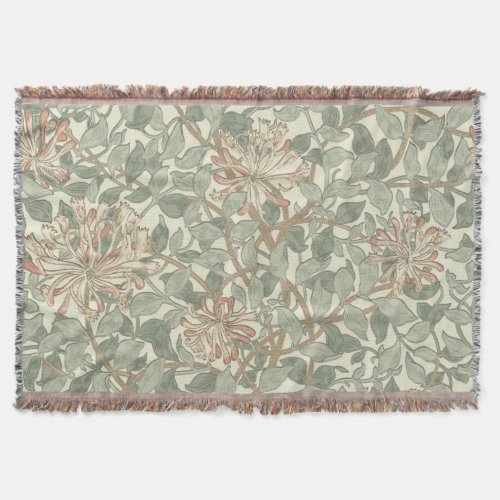 Soft Green Vintage William Morris Honeysuckle Throw Blanket