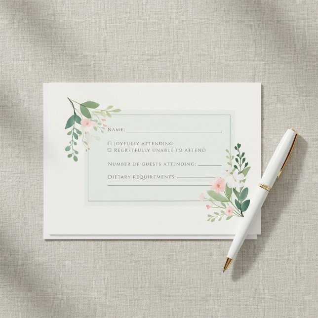 Soft green watercolor Floral RSVP Response Card (Soft green watercolor Floral RSVP Response Card.)