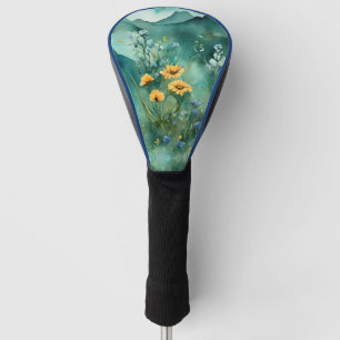 Soft Green watercolor landscape wildflowers Golf Head Cover