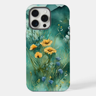 Soft Green watercolor landscape wildflowers iPhone 15 Pro Max Case