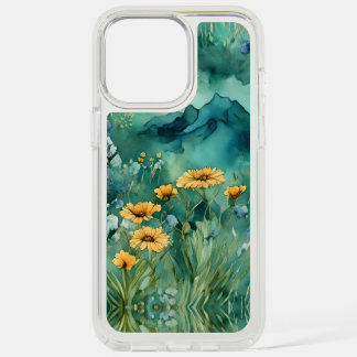 Soft Green watercolor landscape wildflowers iPhone 15 Pro Max Case