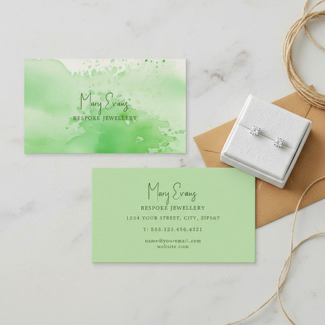 Soft green watercolour paint effect business card (Soft green watercolour paint effect business card.)