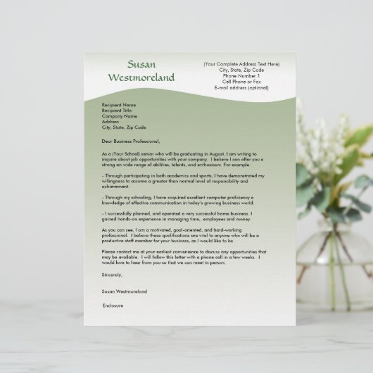 Soft green Wave Custom Cover Letter Template (Standing Front)