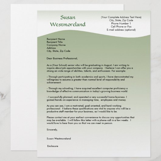 Soft green Wave Custom Cover Letter Template (Front/Back)