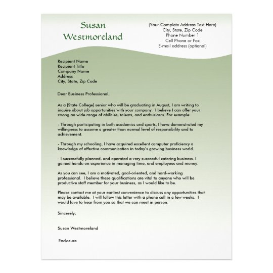 Soft green Wave Custom Cover Letter Template Letterhead | Zazzle.com Soft green Wave Custom Cover Letter Template Letterhead | Zazzle.com