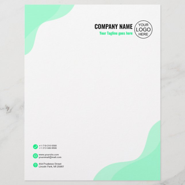 Soft green waves elegant letterhead (Front)