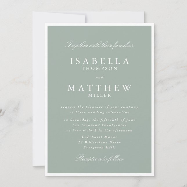 Soft Green Wedding Invitation with Border (Front)