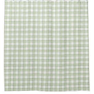 Soft Green White English Country Check Plaid Shower Curtain