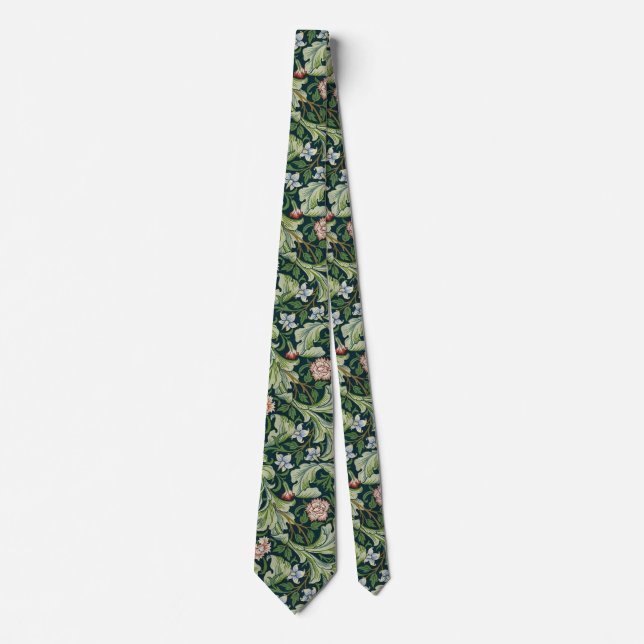 Soft Green William Morris Wildflower Floral Neck Tie (Front)