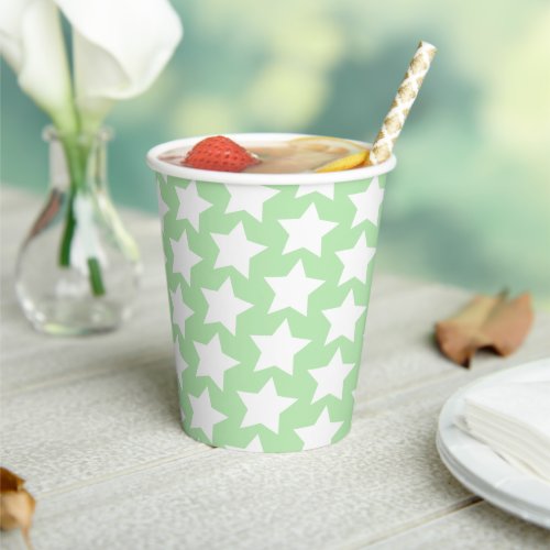 Soft Green with a White Stars Pattern Paper Cups