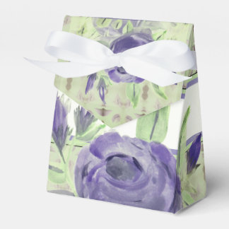 Soft Green With Purple Rose Pattern Favor Boxes