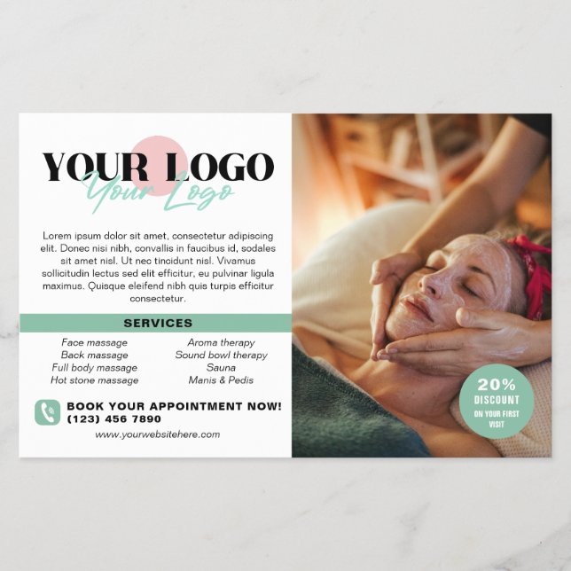 Soft Green Your Logo Photos QR Spa Salon Flyer (Front)