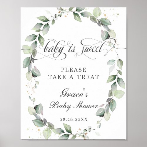 Soft Greenery Baby is Sweet Take a Treat Sign