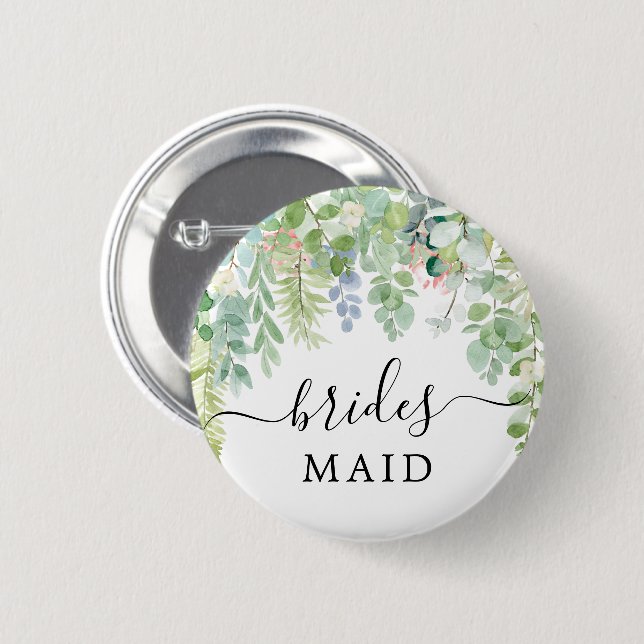 Soft Greenery Bridal Party Button Bridesmaid (Front & Back)