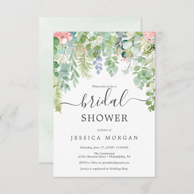 Soft Greenery Bridal Shower Invitation Card (Front/Back)