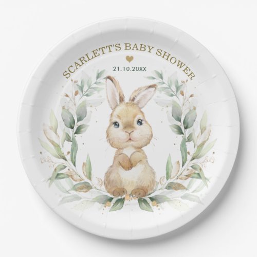 Soft Greenery Bunny Easter Rabbit Baby Shower Paper Plates