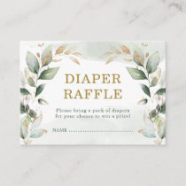 Soft Greenery Gold Baby Shower Diaper Raffle Enclosure Card