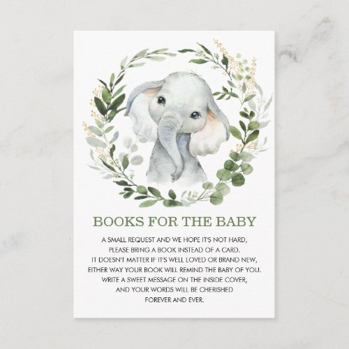 Soft Greenery Gold Elephant Books for Baby Library Enclosure Card