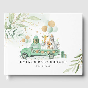 Soft Greenery Gold Safari Jungle Baby Shower Guest Book
