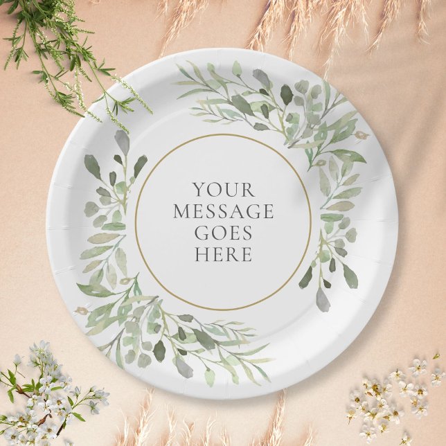 Soft Greenery Leaves Celebration Paper Plates (Creator Uploaded)