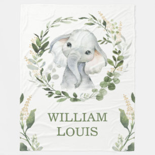 Soft Greenery Leaves Jungle Elephant Baby Nursery Fleece Blanket