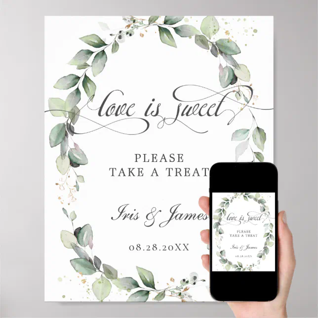 Soft Greenery Love is Sweet Take a Treat Sign | Zazzle