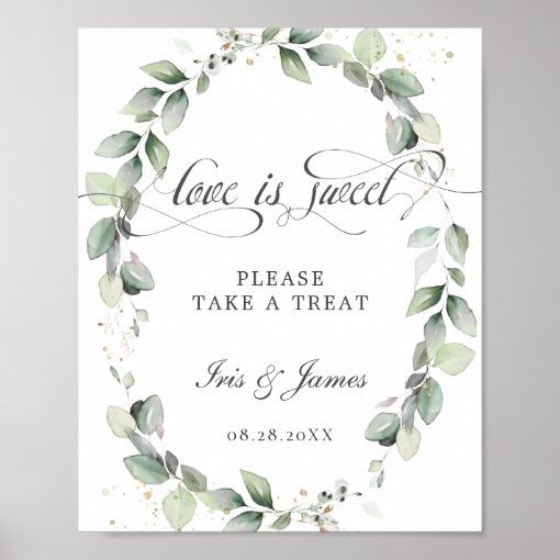 Soft Greenery Love is Sweet Take a Treat Sign | Zazzle