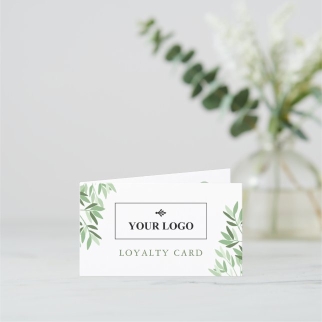 Soft Greenery Spa Massage Logo QR Code 10 Visits Loyalty Card (Front)
