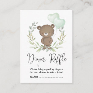 Soft Greenery Teddy Bear Baby Shower Diaper Raffle Enclosure Card